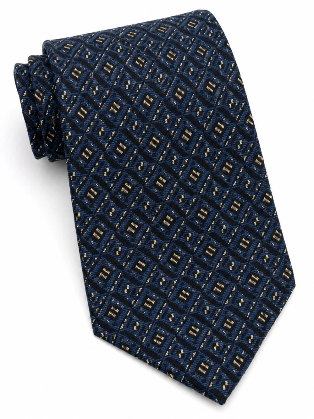 Fendi Roma 100% Silk Blue Geometric Designer Tie Made in Italy